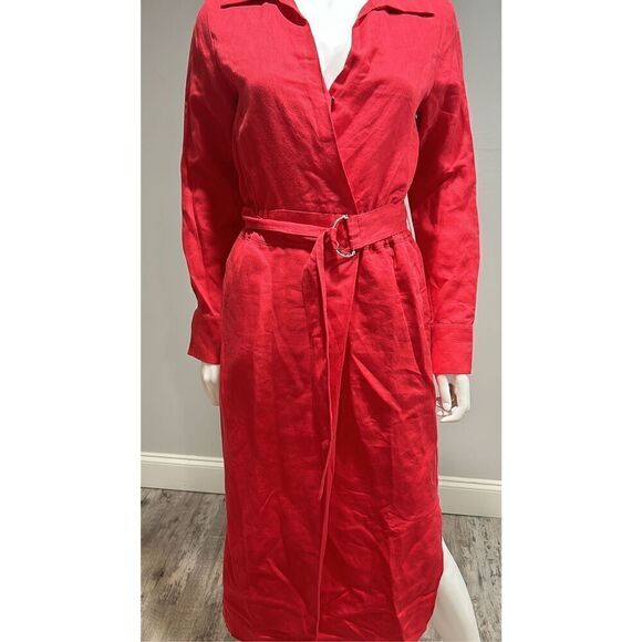 Reiss Emily Red Linen Blend Belted Midi Dress Size 2 - Picture 7 of 11